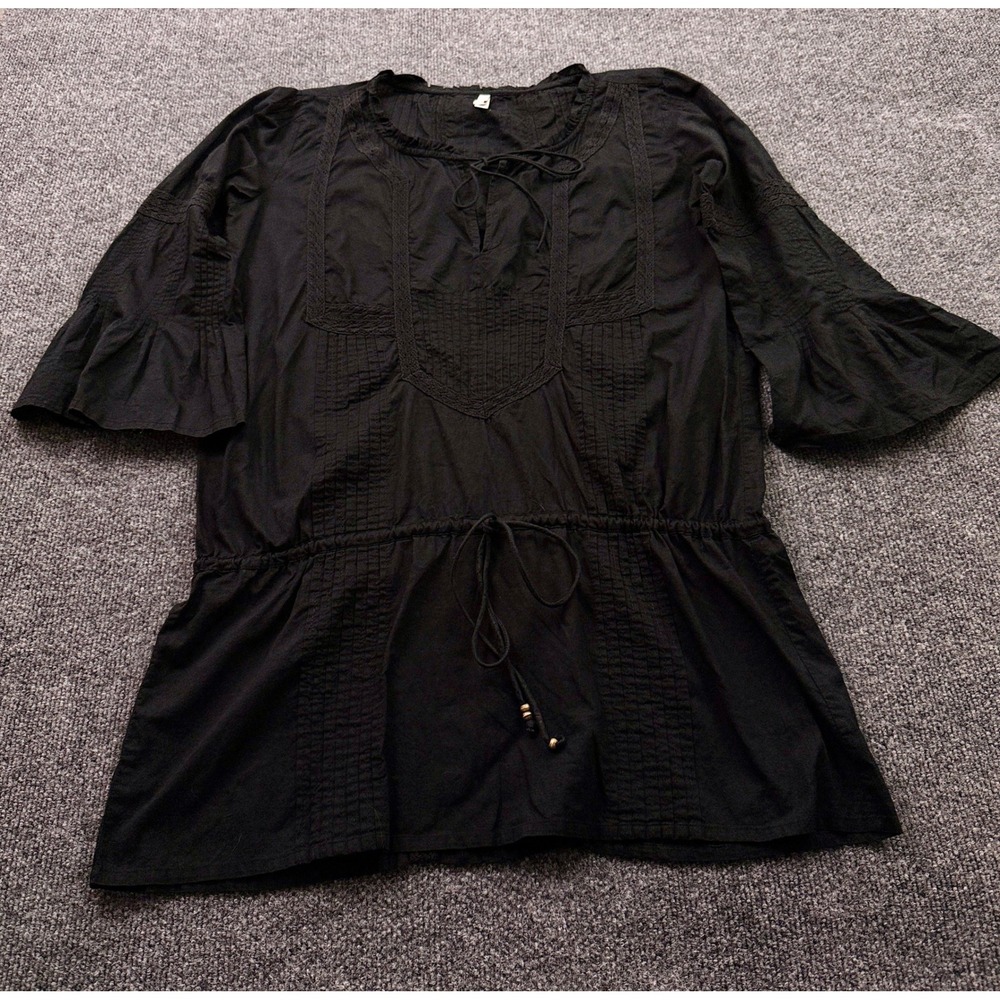 ViX Paula Hermanny Peasant Cover Up Sz M Black Lace Pintuck Bell Sleeve Tunic - Picture 13 of 16
